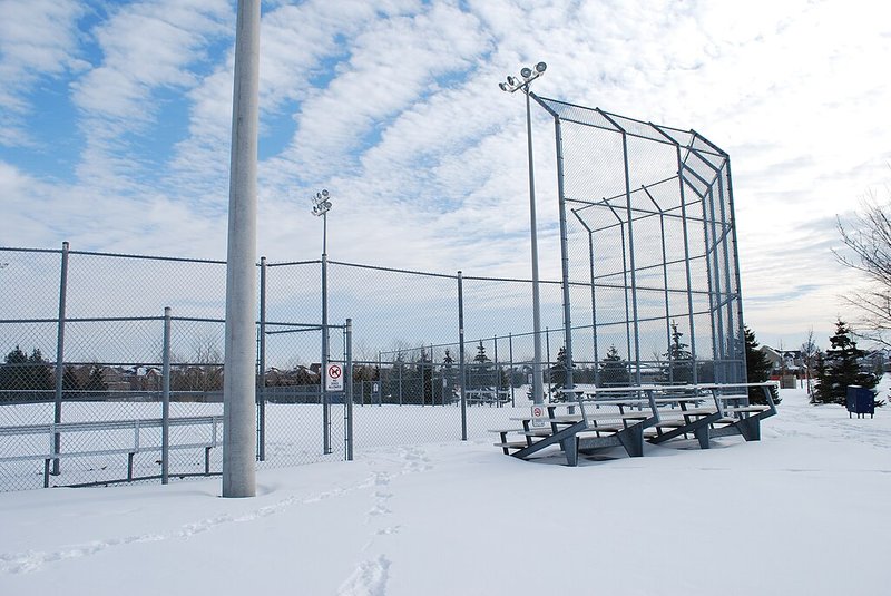Baseball Field Covered in Snow